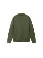 2026 Autumn/Winter New Men's Stand Collar Half-Zip Sweatshirt, Distressed Print, Workwear Style Multi-Pocket Design, Wear-Resistant and Wrinkle-Resistant Fabric, Sleek Cut Without Bulk, Combining Workwear Practicality with Casual Attire Adaptability - Military green1