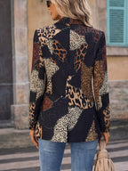 2026 New Style Fashionable and Elegant Multicolor Black-Brown Graffiti Leopard Print Waist-Cinching Casual Commuter Blazer for Women with Lining - Mixed colors