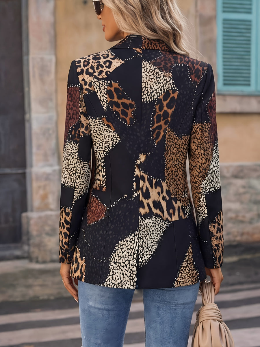 2026 New Style Fashionable and Elegant Multicolor Black-Brown Graffiti Leopard Print Waist-Cinching Casual Commuter Blazer for Women with Lining - Mixed colors