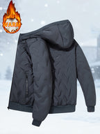 Pearson OBM Men's -Lined Hooded Jacket, Autumn/Winter Padded Coat, Fashionable and Warm Hooded Padded Coat, Warm Cardigan Jacket, Casual Sportswear Top, Trendy Men's Hooded Jacket - Grey