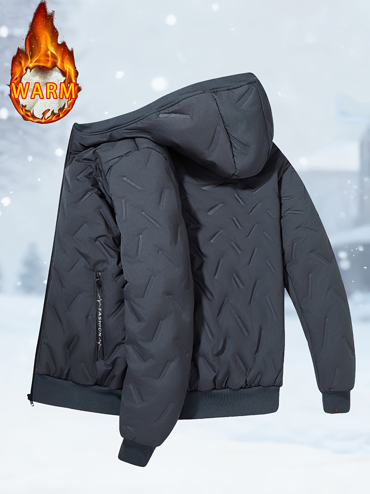 Pearson OBM Men's -Lined Hooded Jacket, Autumn/Winter Padded Coat, Fashionable and Warm Hooded Padded Coat, Warm Cardigan Jacket, Casual Sportswear Top, Trendy Men's Hooded Jacket - Grey