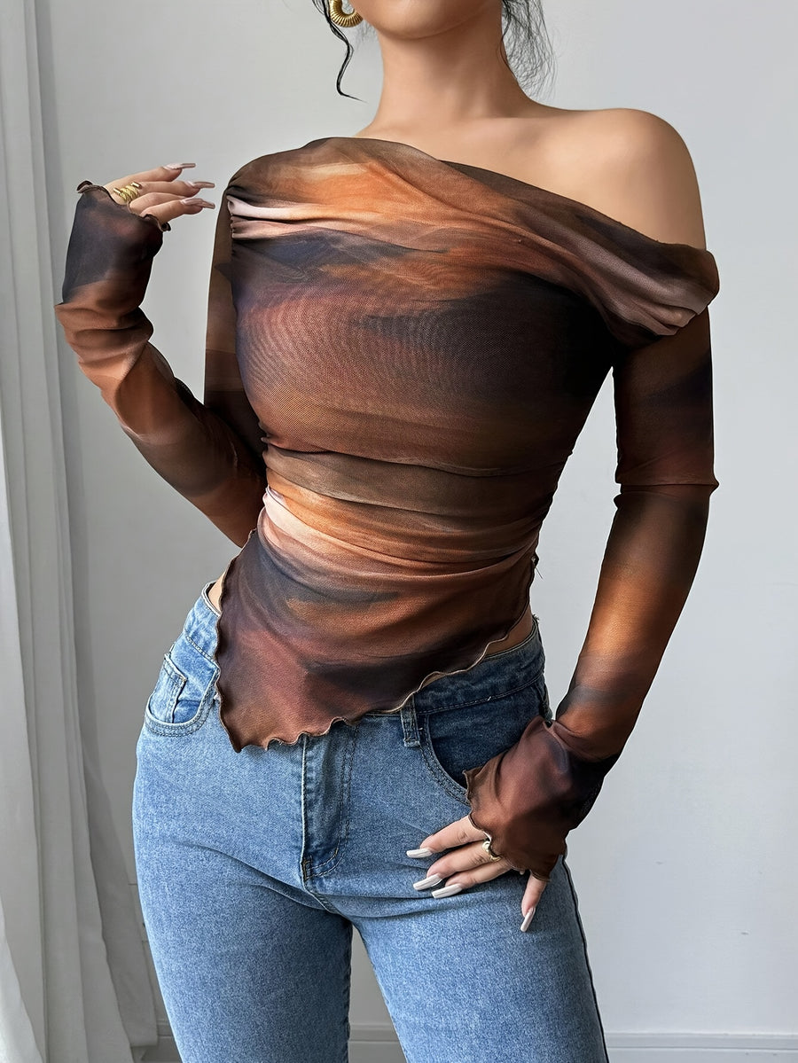 Women's Off-Shoulder Long Sleeve T-Shirt Top for Spring, Summer, and Fall. Elegant Long Sleeve T-Shirt for Outings, Beach, and New Year's Eve. Slim-Fit Fashion T-Shirt Top, 1pc Outfit for New Year's Eve, Date Nights, Carnivals, and Summer Wear - Mixed colors