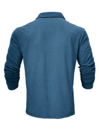 New Style Lapel European And American Style Men'S T-Shirt, Solid Color, Cross-Border Foreign Trade Men'S Long-Sleeve Polo Shirt - Cow Blue
