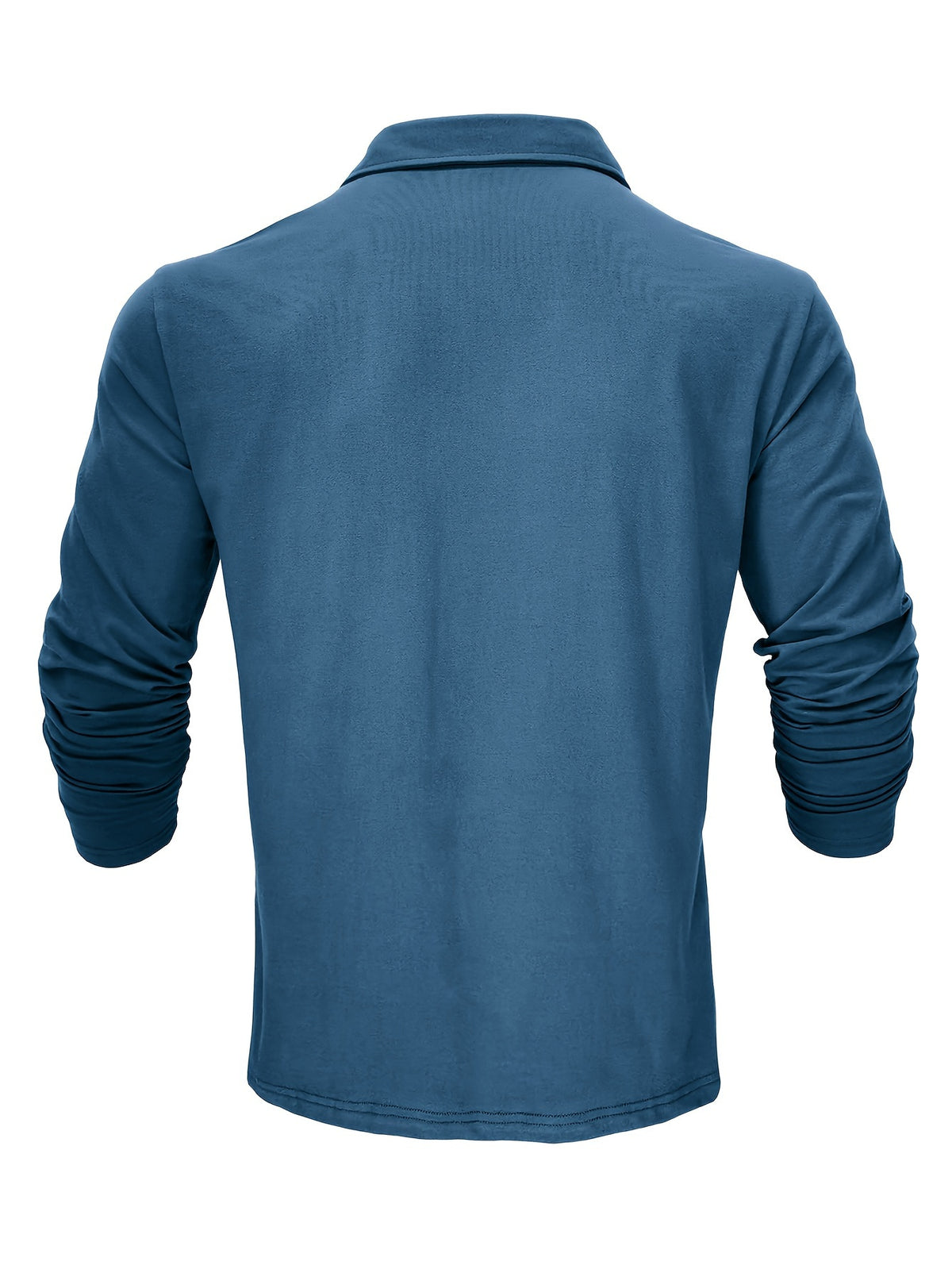New Style Lapel European And American Style Men'S T-Shirt, Solid Color, Cross-Border Foreign Trade Men'S Long-Sleeve Polo Shirt - Cow Blue