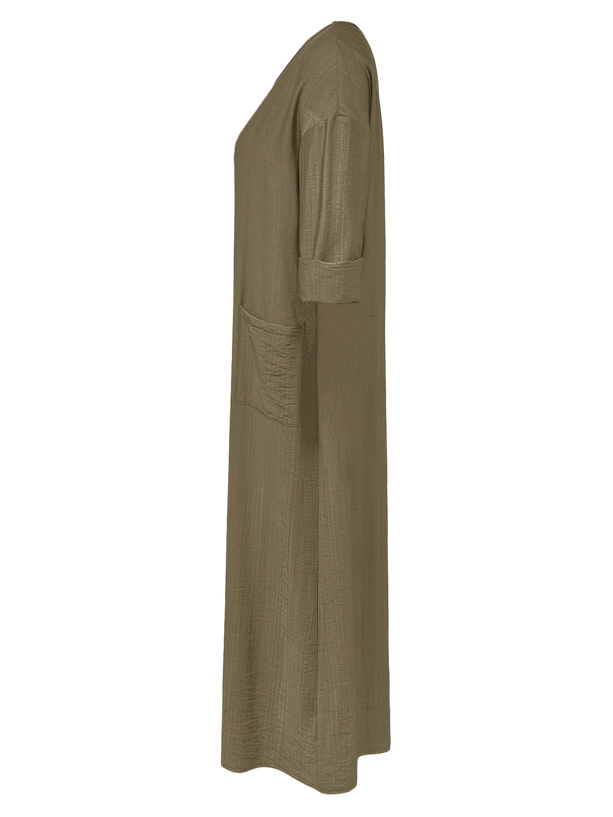 Women'S V-Neck Casual Long Sleeve Dress - Coffee Brown