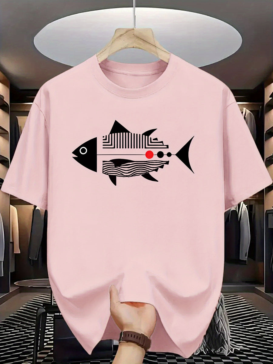 Trendy Printed T-Shirts for Men, Regular Standard Fit Comfortable Short Sleeve Casual Tee, Versatile Everyday Fashion Outfit Top - Pink Color