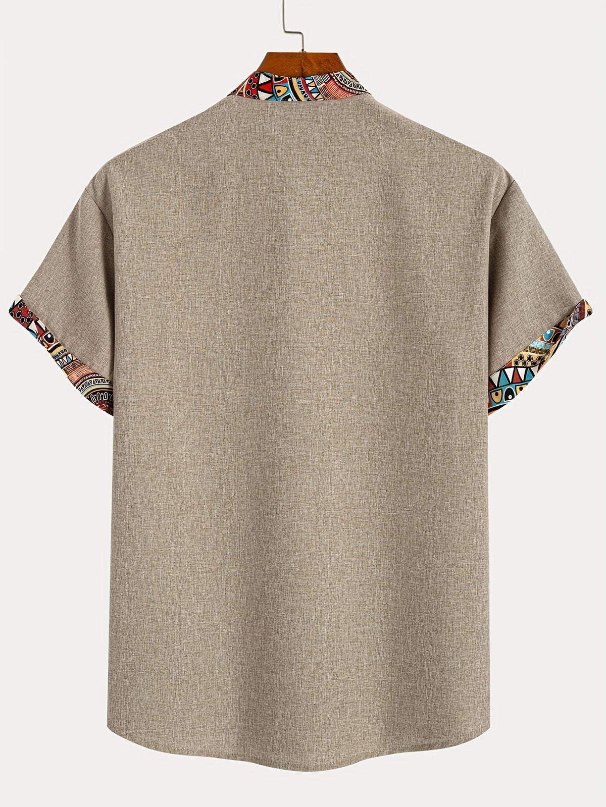 Christmas Men'S Gift Men'S Fashion New Special Multicolor Fabric Contrast Print Design Stiff Skin-Friendly Material Small Stand-Up Collar 2/1 Half-Open Sweater Casual Leisure Fashion Classic Versatile Outing Commute Hawaiian Style Summer New Short S - Khaki