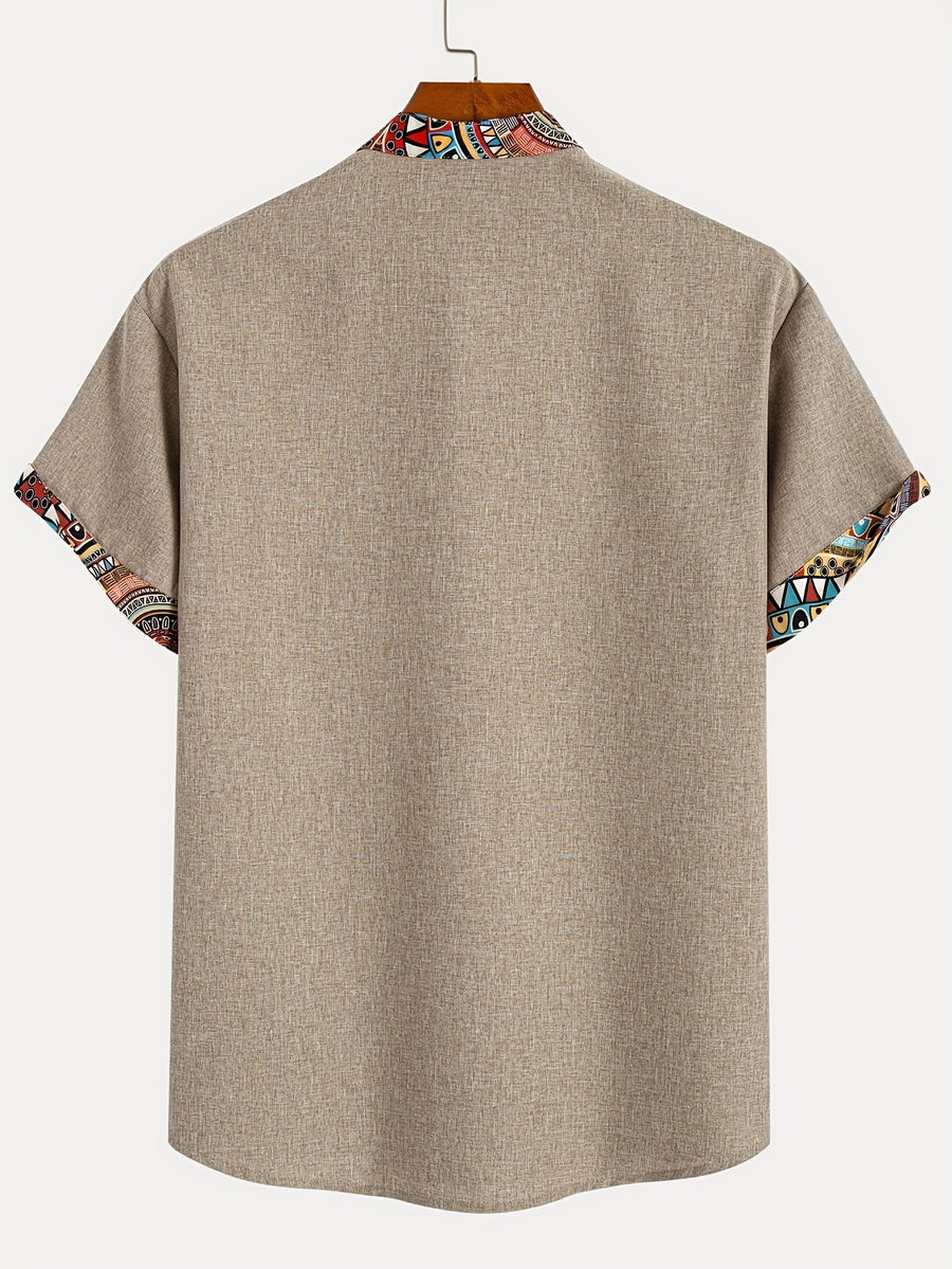 Christmas Men'S Gift Men'S Fashion New Special Multicolor Fabric Contrast Print Design Stiff Skin-Friendly Material Small Stand-Up Collar 2/1 Half-Open Sweater Casual Leisure Fashion Classic Versatile Outing Commute Hawaiian Style Summer New Short S - Khaki
