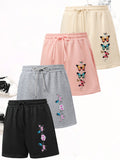 4-Pack Women'S Elegant Casual Shorts - Butterfly Print, Drawstring Loose Fit Summer Vacation Pants, Machine Washable - Black+grey+pink+apricot