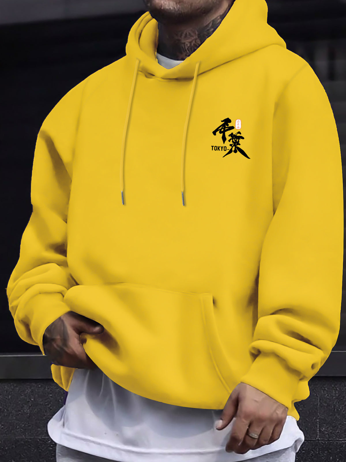 Men's Japanese Ronin Kendo Samurai Hooded Sweatshirt, Printed Hoodie, Trendy Streetwear Vintage Versatile Heavyweight Sweatshirt, Autumn Essentials - Yellow
