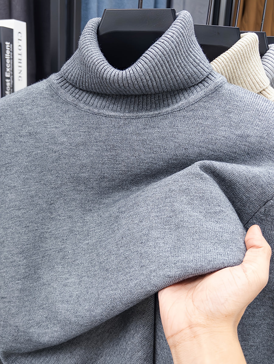 Men'S Autumn Winter Turtleneck Sweater, 10 Colors Available Solid Basic Style Elastic Warm Ribbed Cuff Casual Slim Fit Base Layer Pullover, Knit - Medium Gray