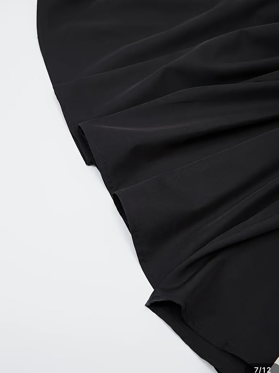 Elegant Black Sleeveless A-Line Midi Dress with Adjustable Waist Belt - Cinched Waist, Flowing Skirt, Round Neck, Perfect for Spring/Summer, Adult Women'S Fashion, Formal Event Attire|Sleek Fitted Top|Adjustable Waist Belt - Black