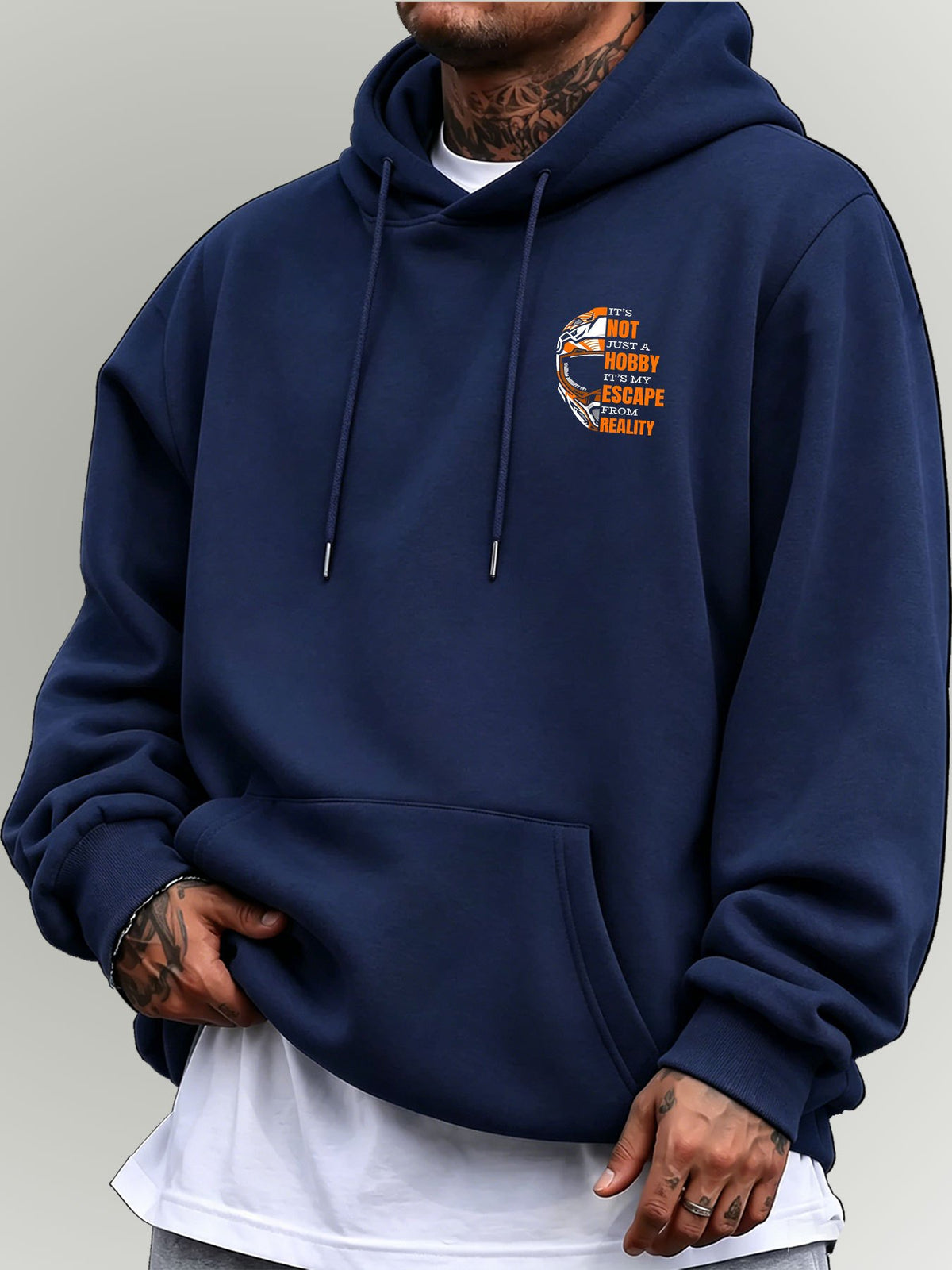 Men'S Sweatshirt IT'S NOT JUST A HOBBY Helmet Motorcycle Inspirational Text Print Western Biker Enthusiast Style Mature Men'S Top - Navy Color