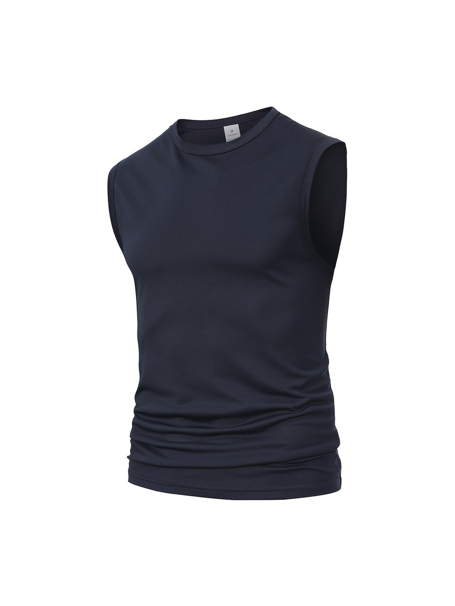 Men'S Polo Shirt Fabric Comfortable Casual Sleeveless Shirt - Navy Color