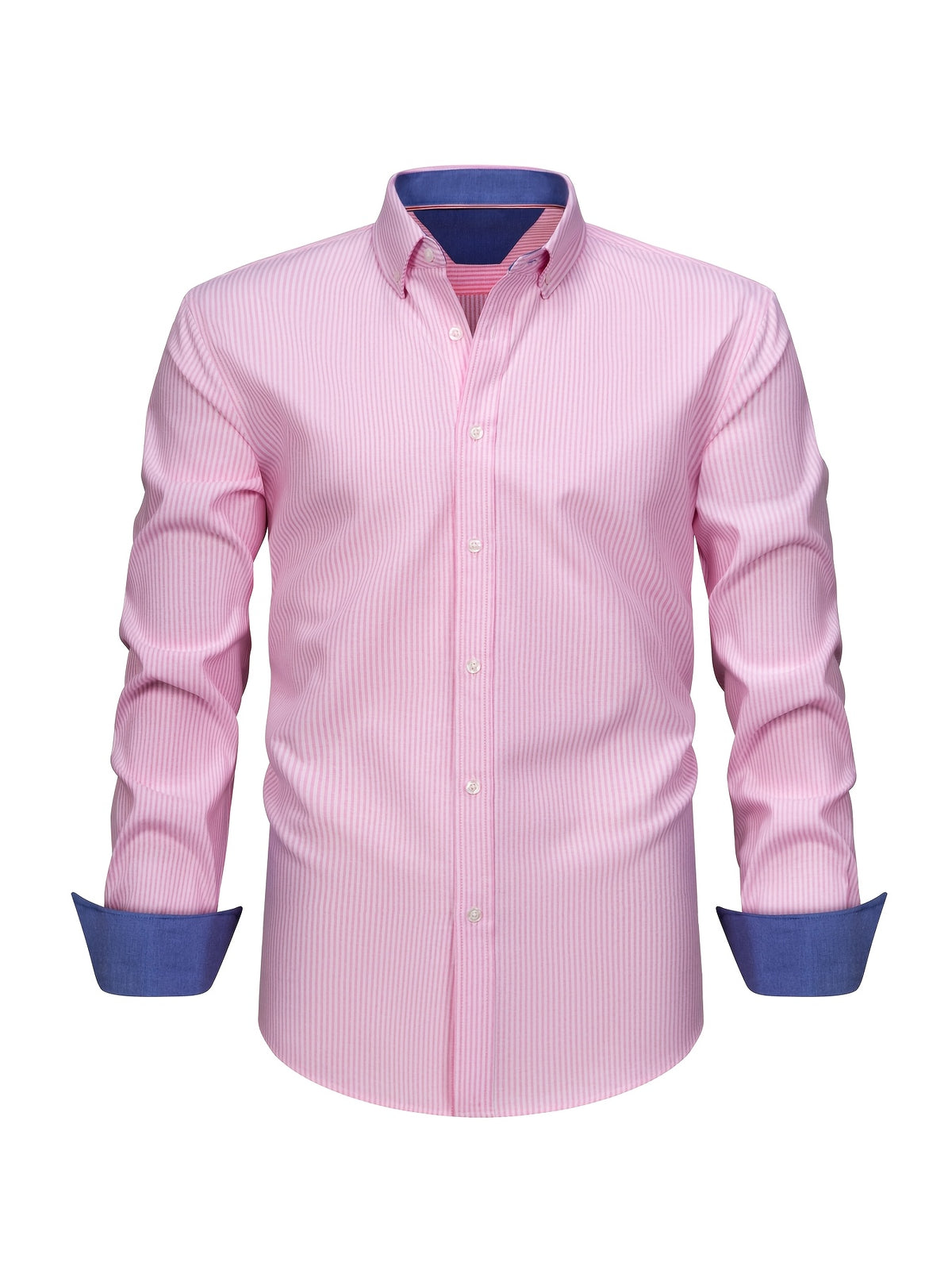 New Cotton Oxford Shirt for Men, Casual Fashion Long Sleeve with Collar and Cuff Patchwork Design, Comfortable and Fitted Business Loose Shirt, Button-Up Striped Dress Shirt, Long Sleeve Collared Striped Dress Shirt for Office Work, Fine Stripe Shirt - Foundation White Strips