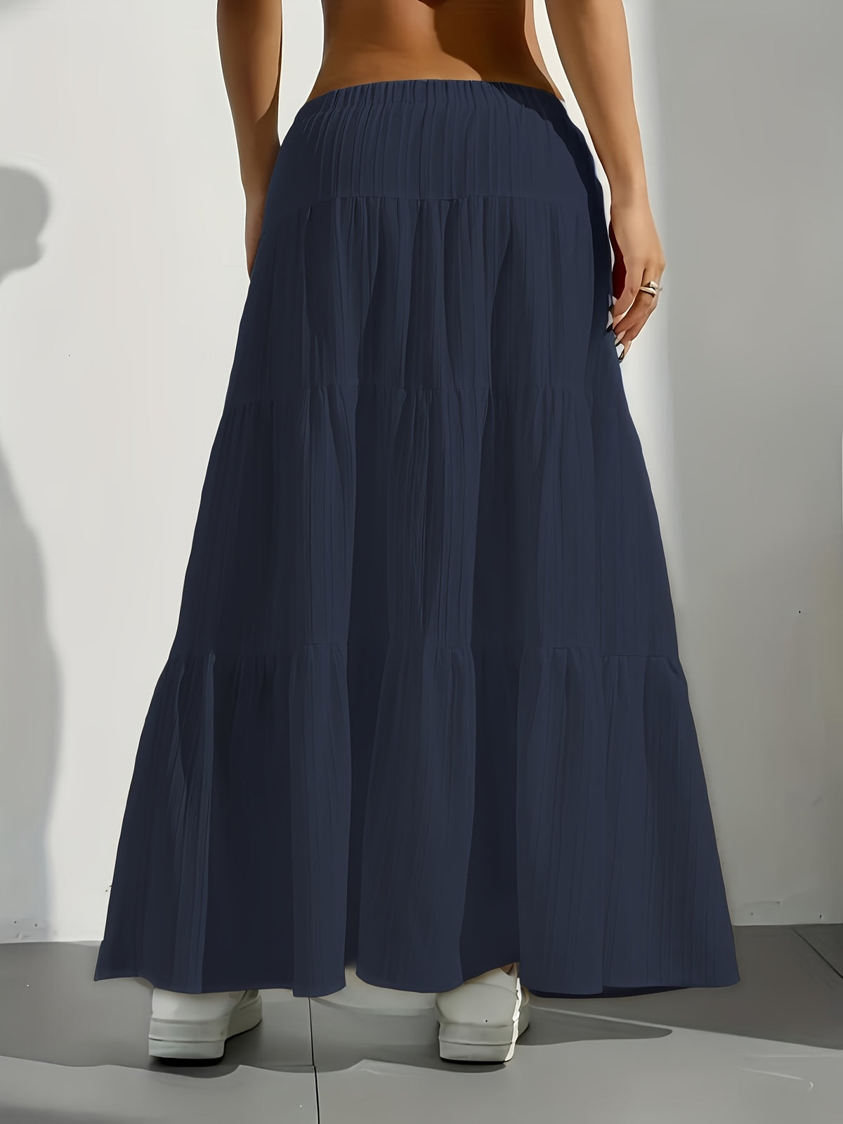 Elegant Style 2025 Western Cross-Border Women'S New Solid Color Half Skirt with Tie-Back Flared Skirt Loose Half Skirt Women - Navy Color