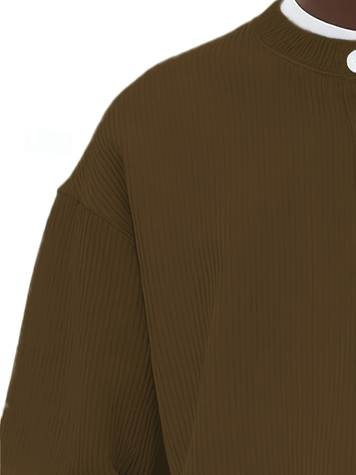 [Josh Mei Obm] Men'S Casual V-Neck Long Sleeve Loose Solid Color Henley Shirt, Welding Autumn'S Relaxed Feel Onto The Body, Lazy Daily Wear - Light Brown-1