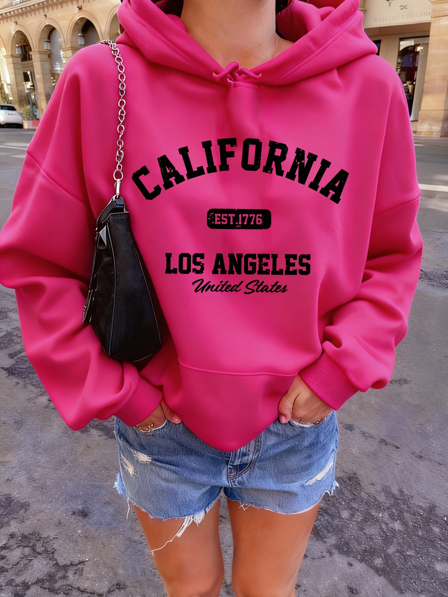 Letter Print Hooded Sweatshirt for Autumn And Winter, Women'S Clothing - Rose Red