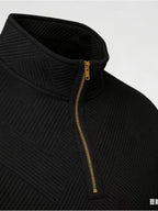 Men'S Fashion Quarter-Zip Pullover Sweatshirts 2pcs, White And Black with Golden Zippers, Textured Diamond Pattern, Polyester Material, Form-Fitting Athletic Cut, Multiple Sizes Available - White+black