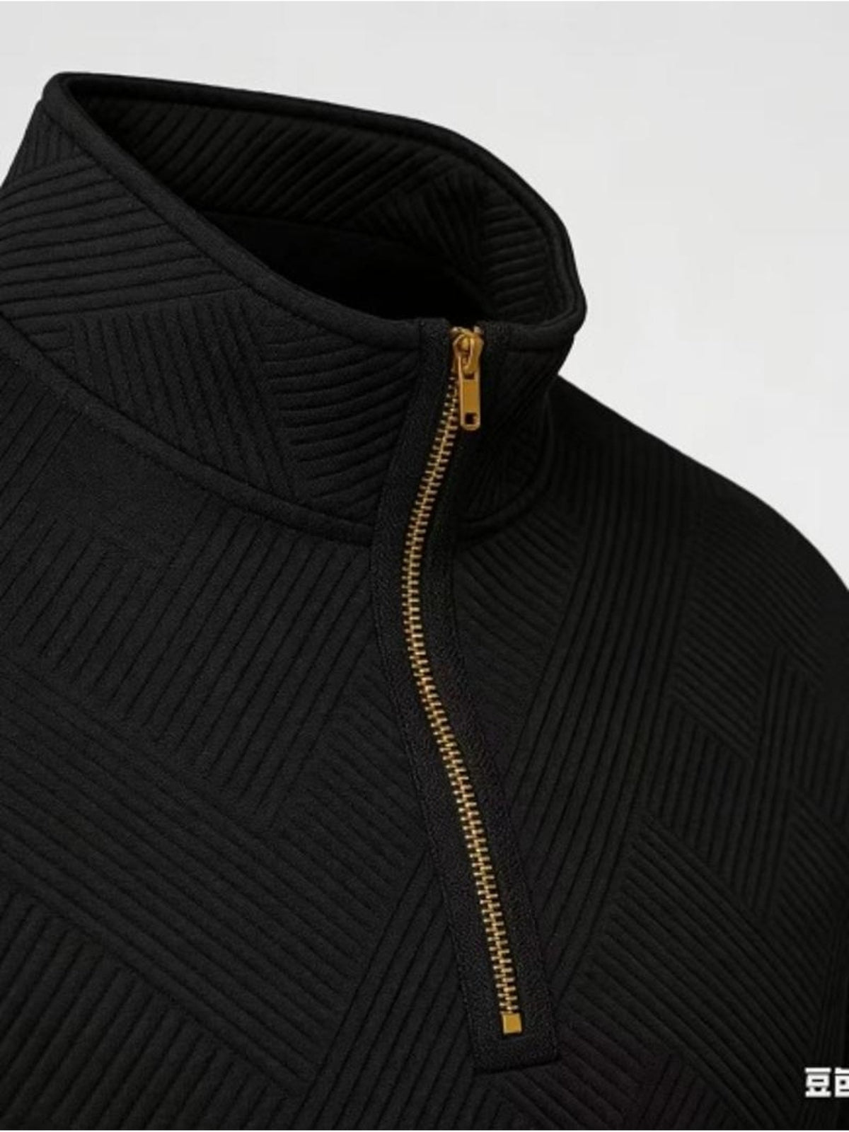 Men'S Fashion Quarter-Zip Pullover Sweatshirts 2pcs, White And Black with Golden Zippers, Textured Diamond Pattern, Polyester Material, Form-Fitting Athletic Cut, Multiple Sizes Available - White+black