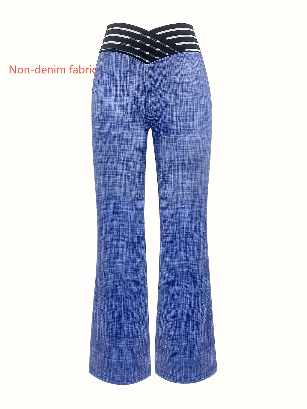 [Printed Pants - Not Faux Denim Fabric]Women'S All-Season Imitation Faux Denim Cross-High Waist Elegant Loose Wide-Leg Pants - Royal Blue