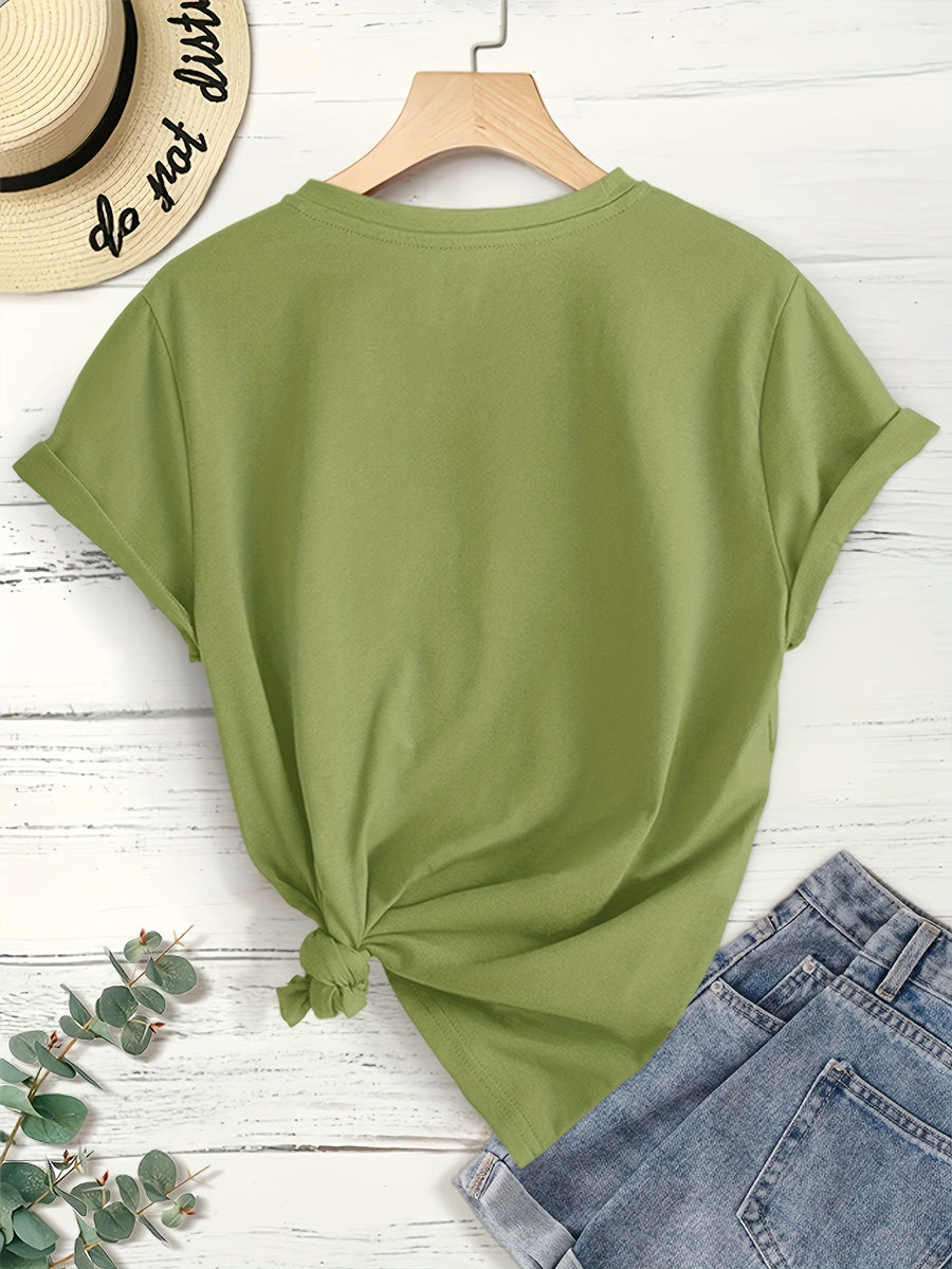 Women'S Elegant Short Sleeve, Cui Di Good Morning Morning Coffee Style Print, Soft Stretch Round Neck Casual Retro Style Top, Warner Bros. Licensed, Suitable for Spring Summer Autumn Daily And Vacation Wear, S-XXL Size - fern green