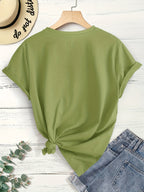 Women'S Elegant Short Sleeve, Cui Di Good Morning Morning Coffee Style Print, Soft Stretch Round Neck Casual Retro Style Top, Warner Bros. Licensed, Suitable for Spring Summer Autumn Daily And Vacation Wear, S-XXL Size - fern green