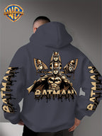 Warner Bros. Official Men's Hooded Sweatshirt - 1pc, Batman BATMAN Vintage Black and Golden Drip Lettering Creative Print, Trendy and Cool DC Superhero IP Graphic Hoodie, Skin-Friendly, Comfortable, and Warm Fabric, Kangaroo Pocket with Ribbed Cuffs - Dark Gray