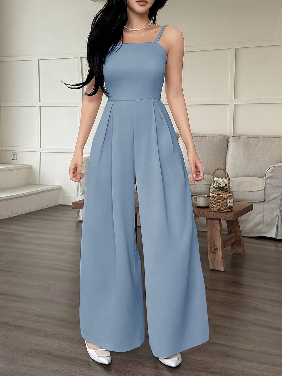 Wide-Leg Loose Solid Color with Ruched Design, Suitable for Summer Women'S Casual Wear - Light Blue