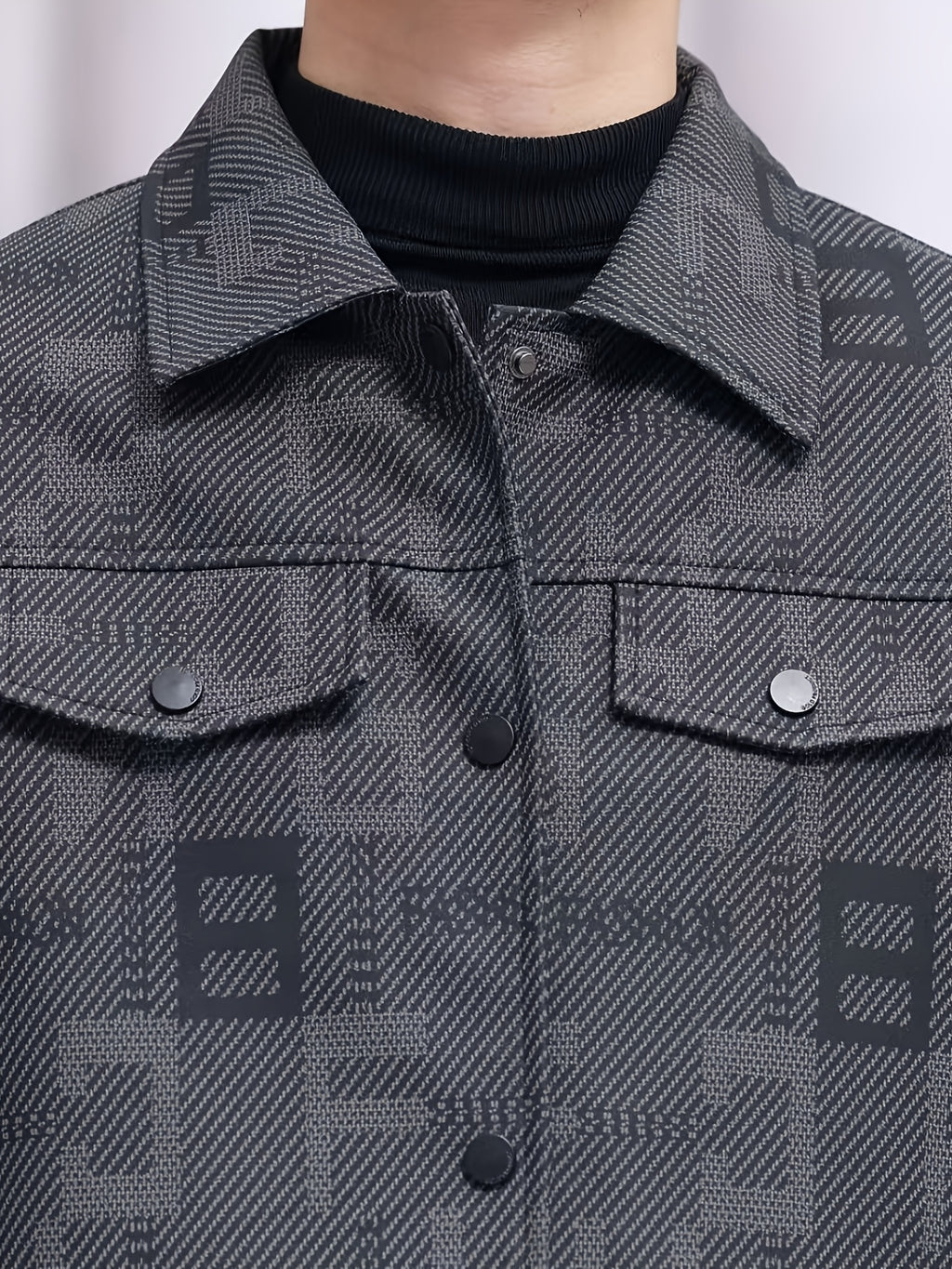 Men's Jacket PU Letter Print Outerwear Spring Autumn Winter - Black