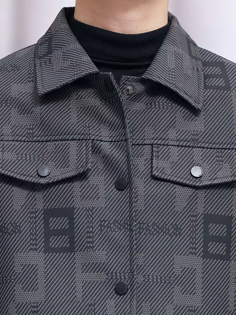 Men's Jacket PU Letter Print Outerwear Spring Autumn Winter - Black