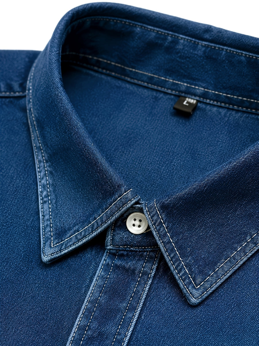 Men's Vintage Workwear Style Long-Sleeve Denim Shirt, Versatile and All-Match - Blue