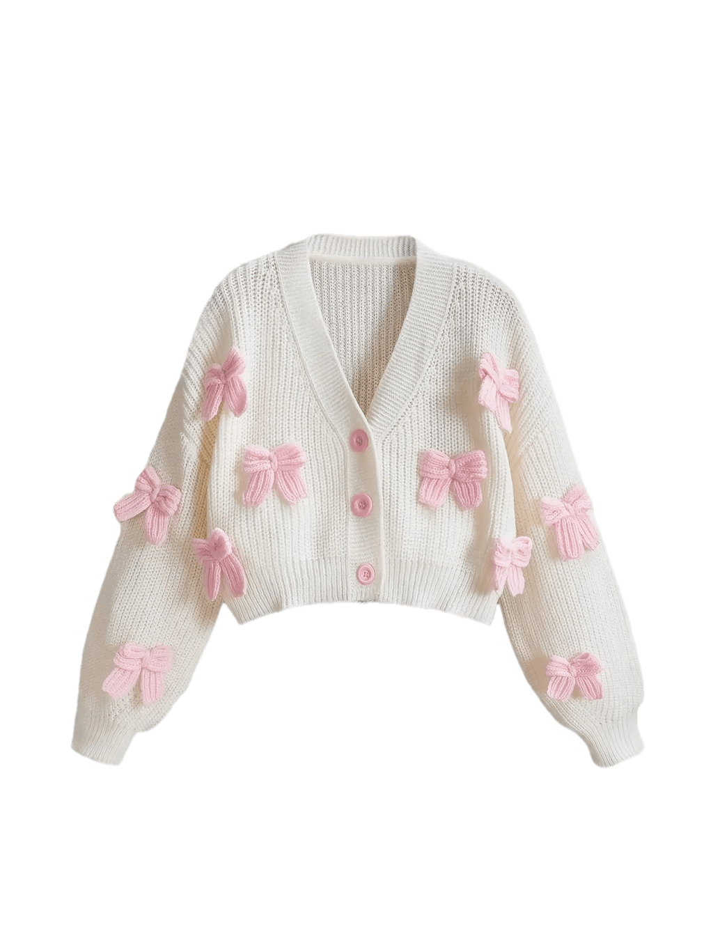 Kawaii Women's Pink 3D Bow Accent Cardigan, Cute Girly Look - White