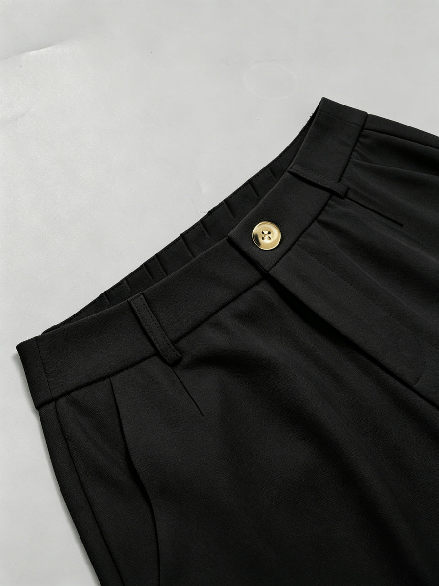 HMY (Beltless) "Elegance-Enhancing" Slightly Flared Suit Pants, High-Waist Commuter Trousers, Gentle and Versatile, Sure to Please + Taluan - Black
