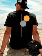 Men'S Geometric Color Block Printed T-Shirt, Minimalist Casual Crew Neck Top, Daily Commute & Comfortable Base Shirt, Youth Trendy Front And Back Print Design, Versatile Breathable Inner Wear & Outer Wear Men'S Clothing - Black