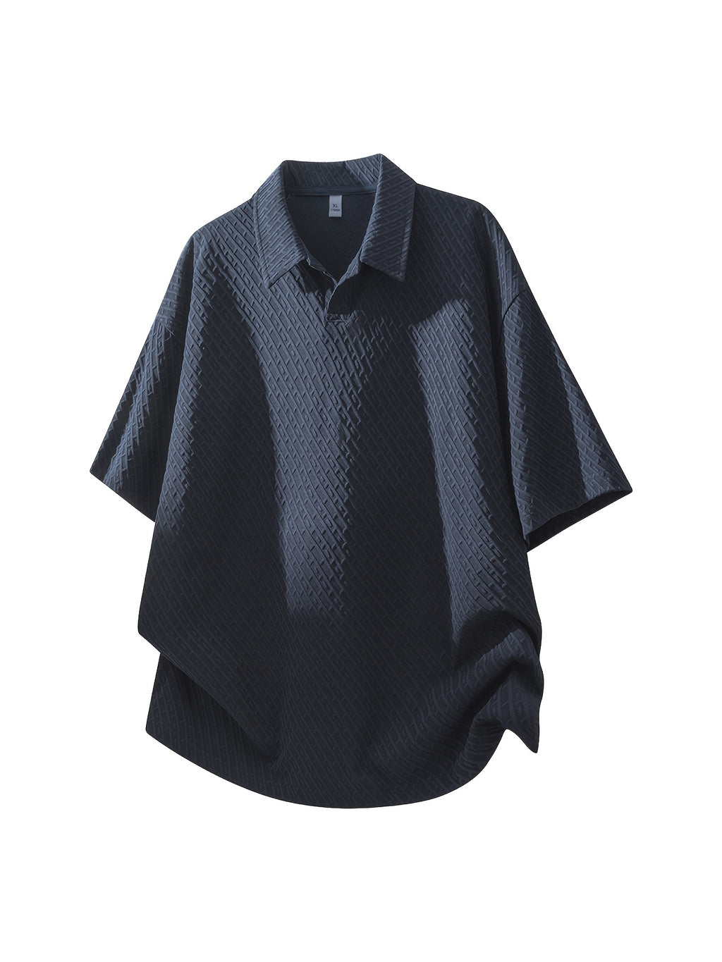 Men's Summer Fiber Fabric Lapel Short-Sleeve Polo T-Shirt, Streetwear Brand Diamond Check Casual Top - Navy Color