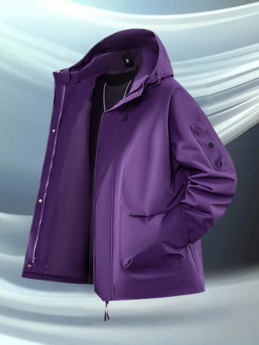 Pearson OBM Men's Hooded Zip-Up Loose Fit Long Sleeve Jacket with Pockets - New Men's Padded Coat Spring/Autumn Men's Jacket, Suitable for Hiking, Running, Casual Wear, Ideal Gift for Son, Husband, or Male Friend - Dark Night Purple