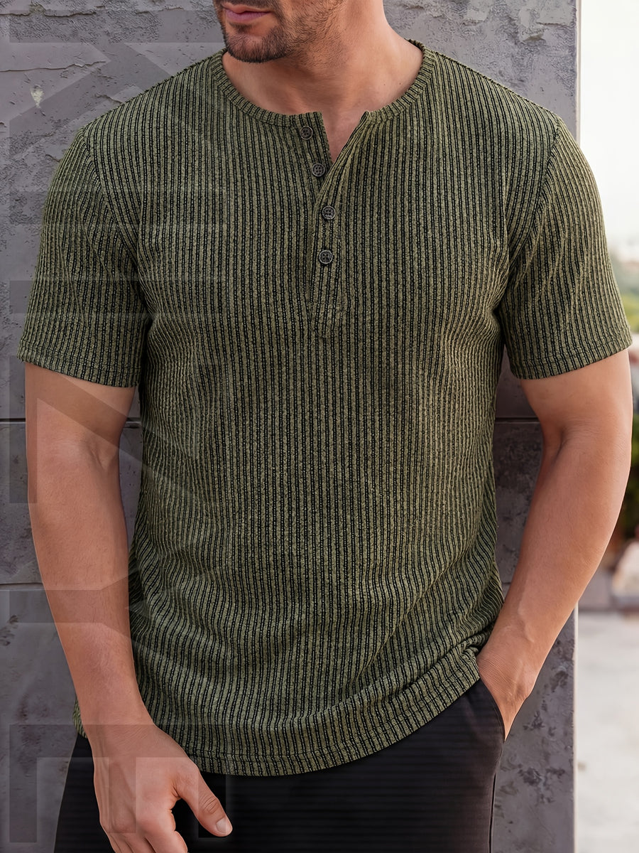 Pearson OBM Men's High-Quality Clothing - Men's Heavy-Duty Henley Shirt - Single-Button Collar & Chest Placket, Casual Button-Front Blouse, Thick, Soft, and Comfortable Fabric, Machine Washable Solid Color Sweater - Versatile for Smart-Casual - Olive Green