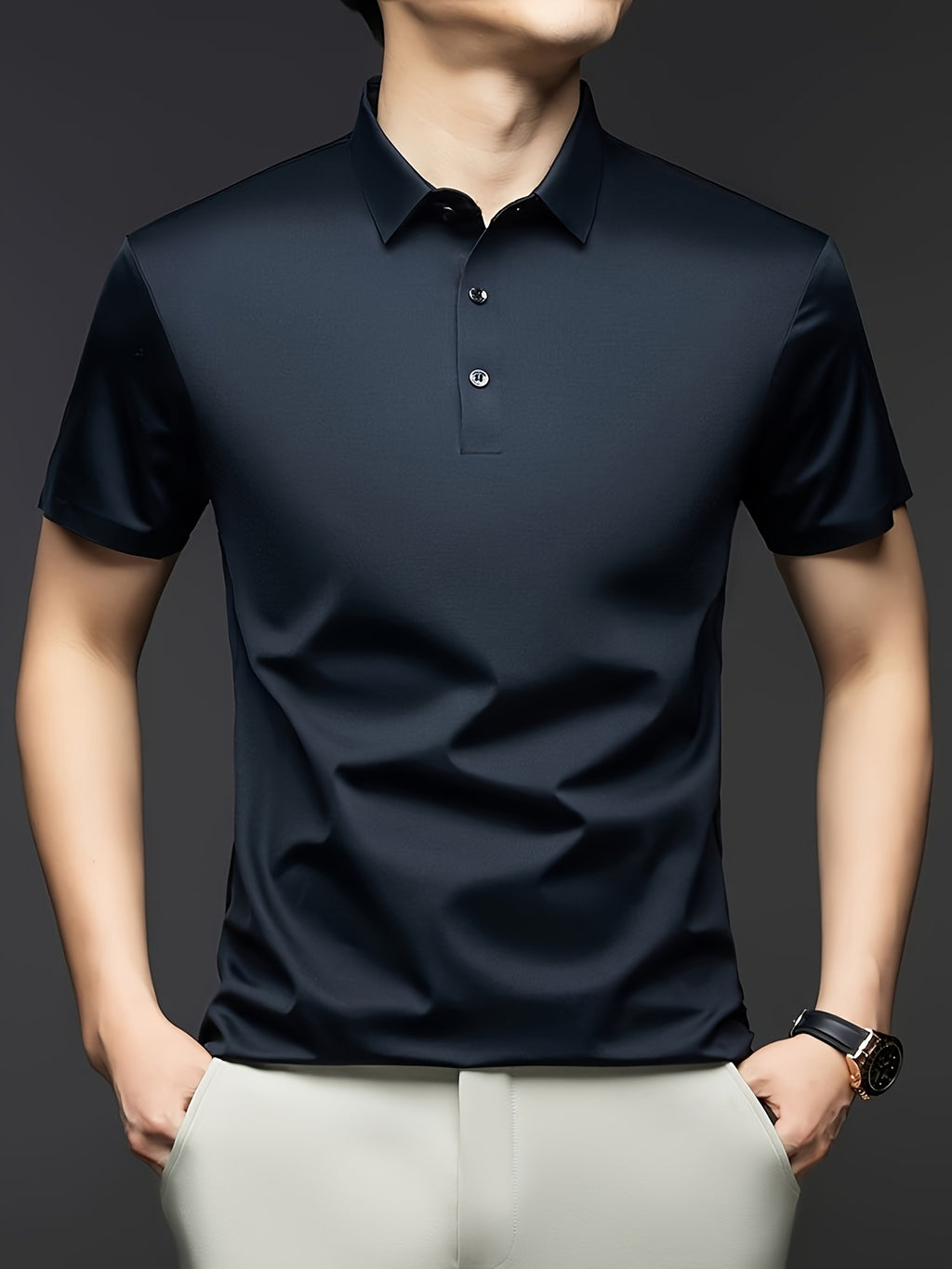 NERO POLO Summer Middle-Aged Men'S Short-Sleeved T-Shirt with Mulberry Solid Color Lapel Polo Shirt Short-Sleeved T-Shirt Men - Navy Color