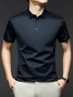 NERO POLO Summer Middle-Aged Men'S Short-Sleeved T-Shirt with Mulberry Solid Color Lapel Polo Shirt Short-Sleeved T-Shirt Men - Navy Color