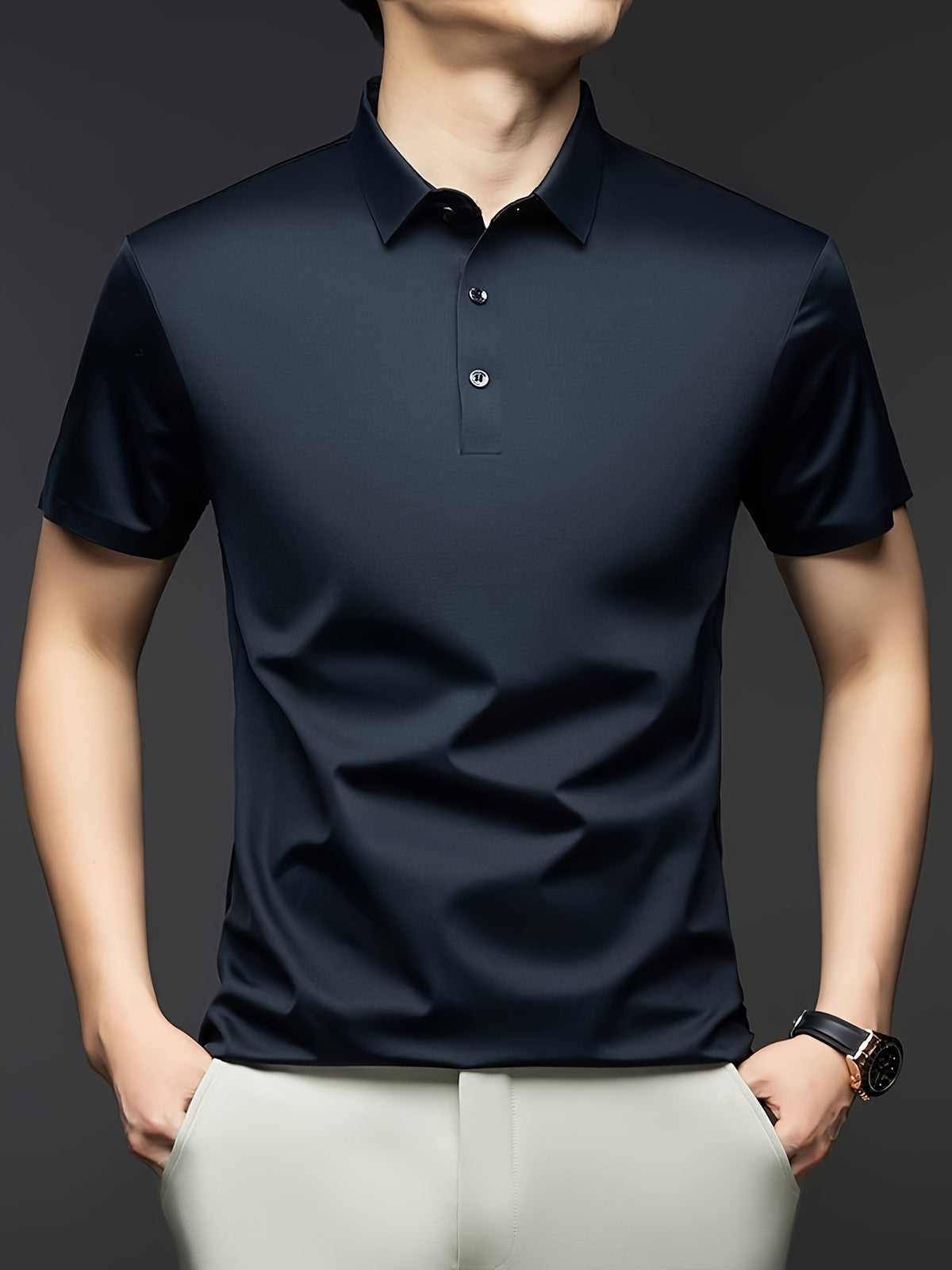 NERO POLO Summer Middle-Aged Men'S Short-Sleeved T-Shirt with Mulberry Solid Color Lapel Polo Shirt Short-Sleeved T-Shirt Men - Navy Color