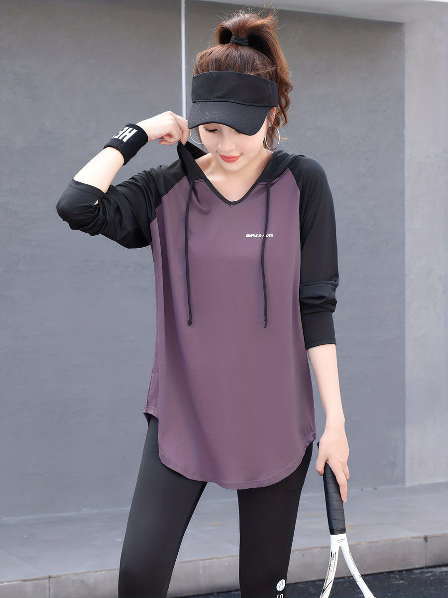 Plus Size - Plus Size - A Women'S Plus-Size Hoodie with a Color-Block Design, Loose Fit, Suitable for And Casual Wear, Stylish And Age-Reducing - Purple
