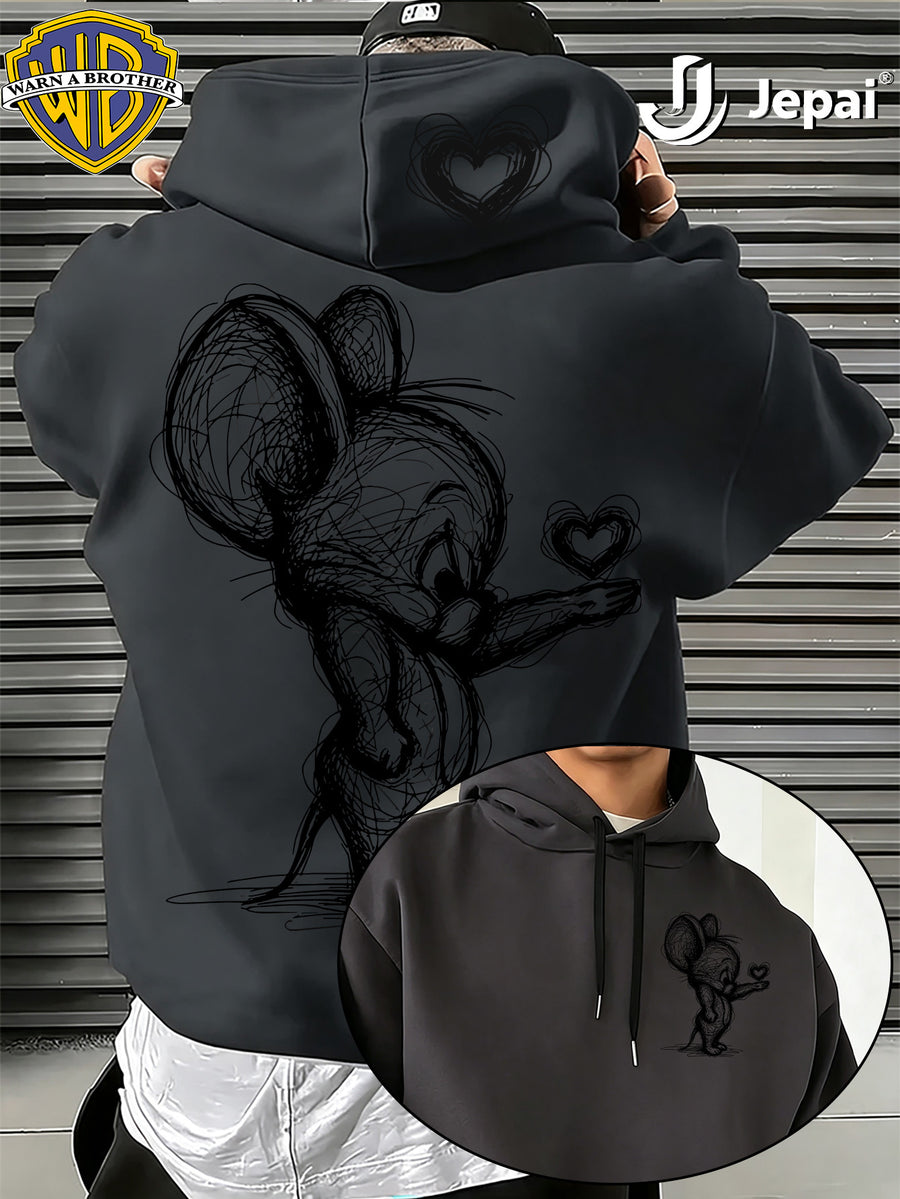 Official Warner Bros., Trendy Cool American Street Style Classic Character Theme Print Hoodie, American Street Style Unisex Long Sleeve Top, Suitable for Daily And Outdoor Activities, Ideal Warm Outerwear Choice for Autumn And Winter! - Dark Gray