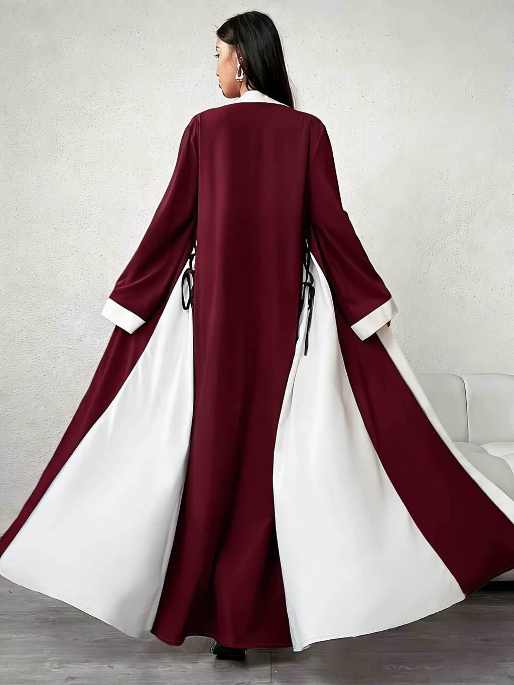 Middle Eastern Muslim Lady's Elegant and Casual Cardigan Robe Loose Abayas Robe as a Fashionable and Casual Commuting Coat Ladies' Robes for Ramadan Eid Al-Fitr Eid Al-Gahur Festival - Burgundy