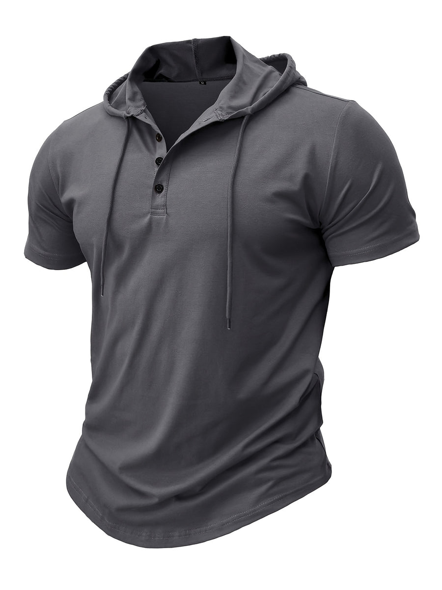 European and American Cross-Border Hooded Casual Sweatshirt for Men, Solid Color Hoodie Top, Men's Sportswear, Fitness Men's Short-Sleeve T-Shirt - Dark Gray