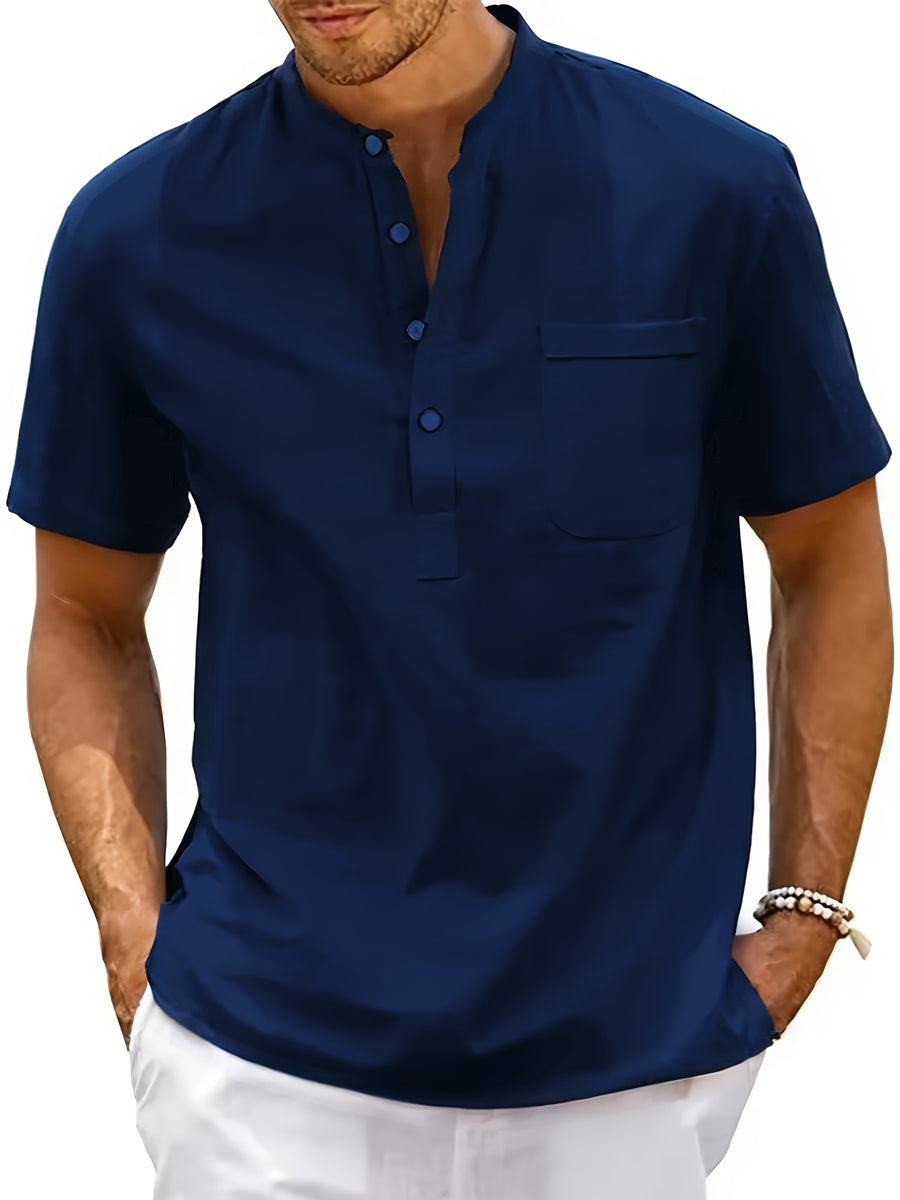 Men's Casual Shirt, Summer Short Sleeve, Lightweight and Breathable, Simple and Stylish, Versatile Casual Shirt - Navy Color