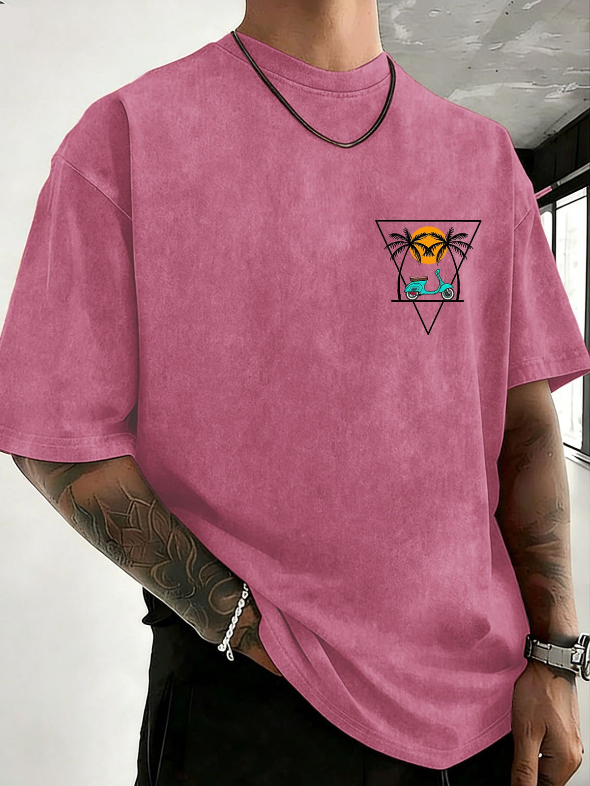 Western Ins Trendy Distressed T-Shirt, Loose Fit Unisex Washed, Double-Sided Print, Sweat-Absorbent And Breathable, Perfect for Midsummer Gatherings And Outdoor Running, Sweat-Resistant - Rose Red