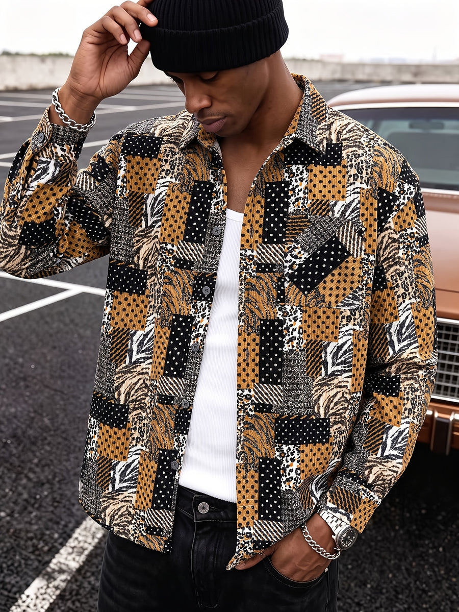 Men's Fashion Long-Sleeve Shirt, Casual Button-Up Outerwear for Autumn/Winter, Daily Shirt Outfit, Urban Commuter Jacket, Trendy and Versatile Top, Gift for Men - ginger-colored
