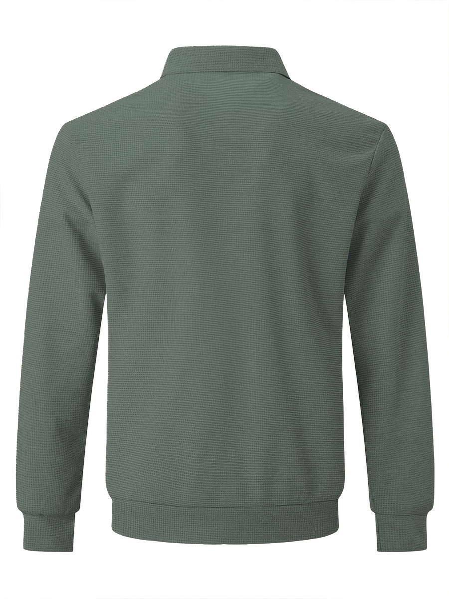 [Pearson OBM] Spring/Autumn Men'S Casual Knit Jacket, Waffle Collar Button-Up Cardigan Jacket, Daily Commute Versatile Men'S Wear 2pcs Set, 2026 New Style Fashionable Versatile Style - Green Color+White Color