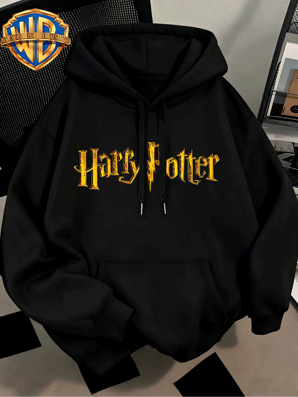 Fashion Hip Hop Print Fashion Brand Casual Versatile Sports Drawstring Pocket Hooded Men'S Sweater, Men'S Autumn And Winter Cute Casual Style, Sports Style Fashion Loose Hoodie, Daily Casual Wear - Black